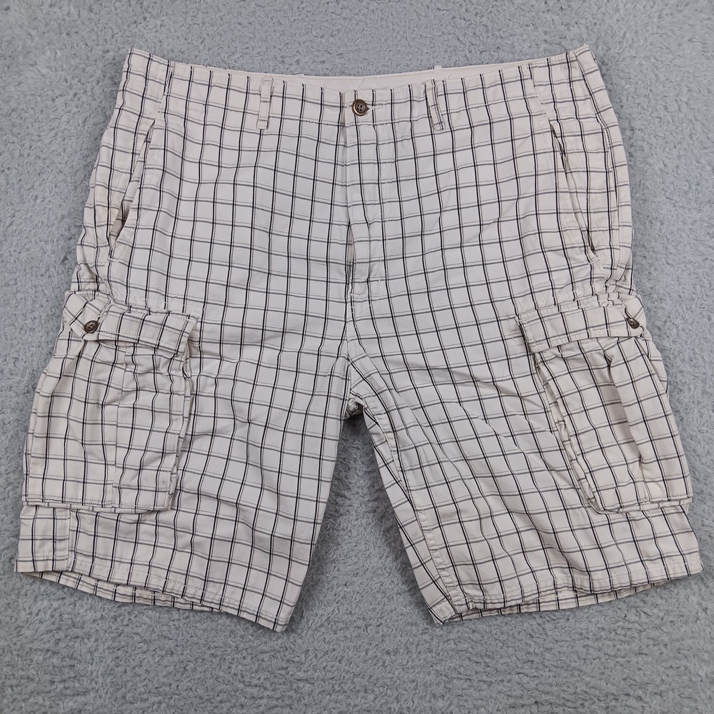 Levi's Cargo Short I.D. 12462 Men 39 Cream Plaid‎ Windowpane Utility 12463